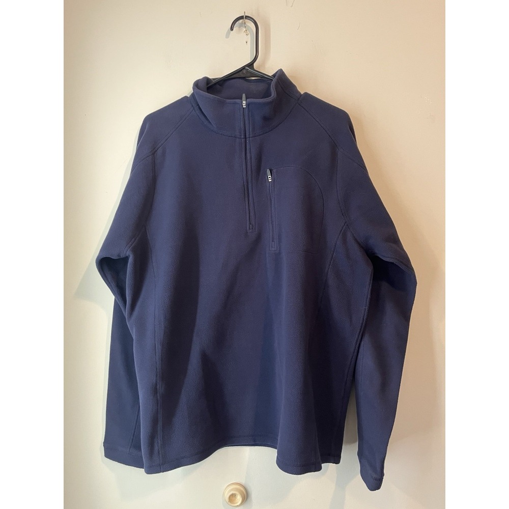 L L Bean Fleece 1/4‎ Zip Pullover Sweatshirt Mens Large Navy Blue Chest Pocket
